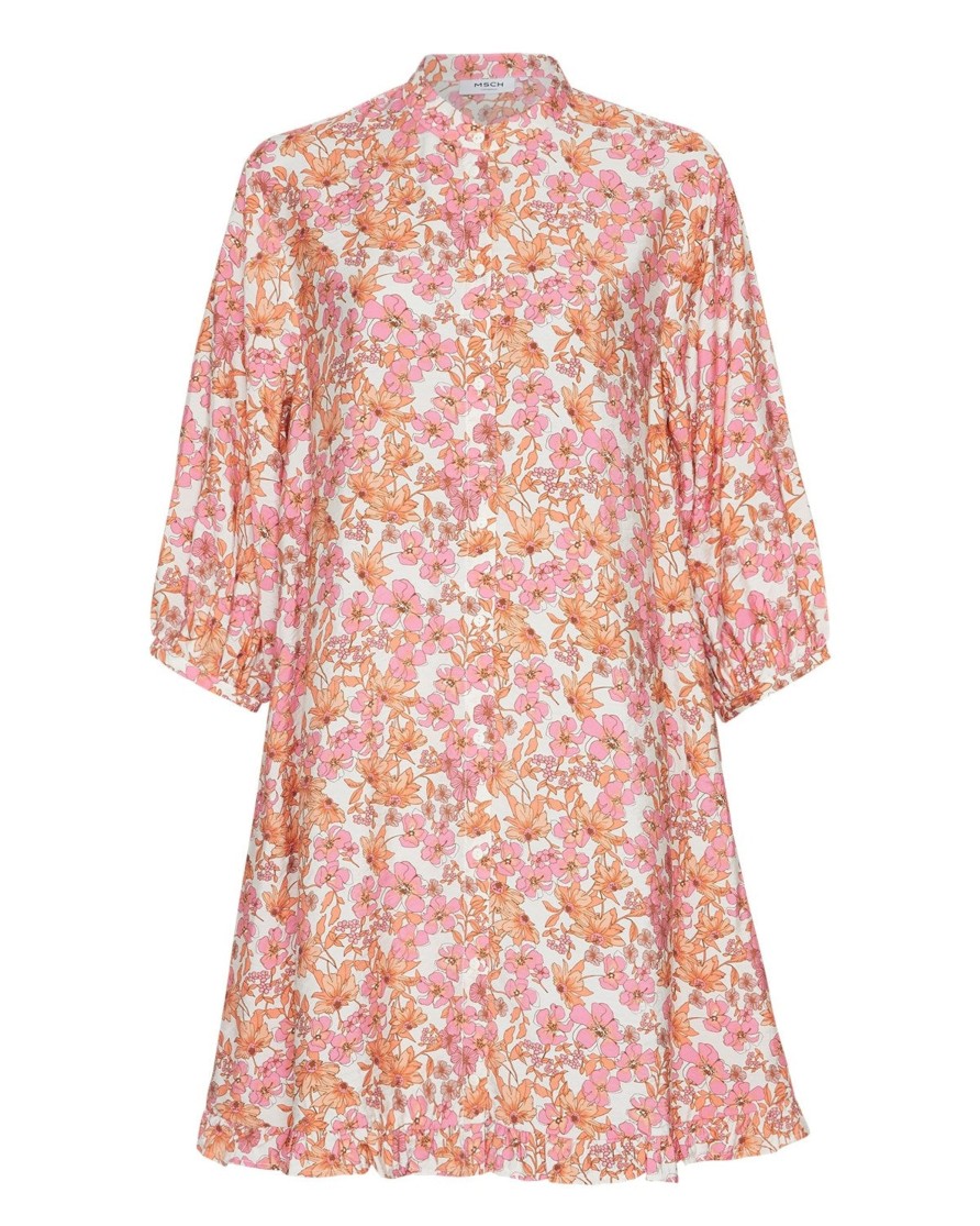 Moss Copenhagen Adanaya Ladonna 3/4 Shirt Dress A Pink Flower | Kjoler