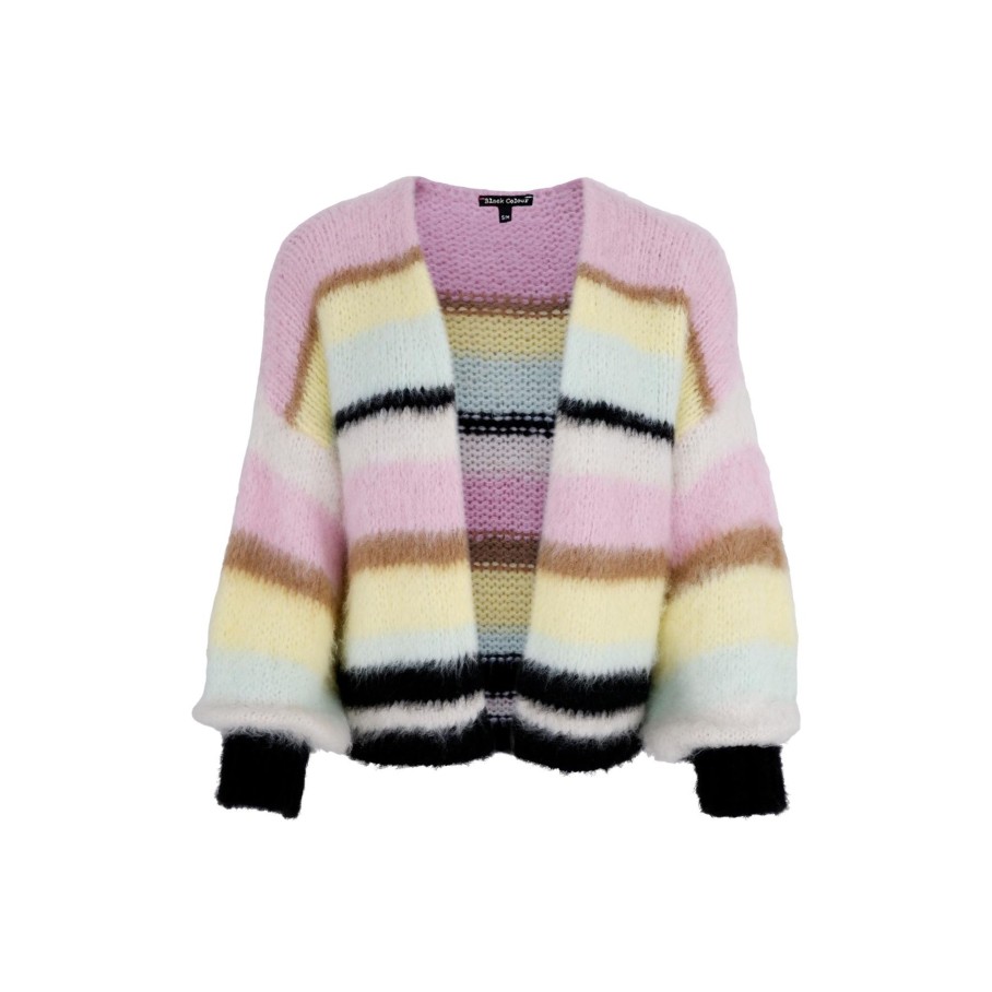 Black Colour Bckarma Striped Cardigan Soft Pastel | Strik