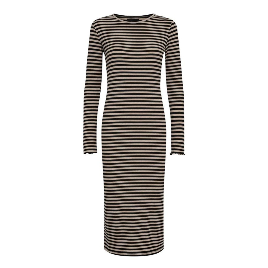 Liberté Essentiel Natalia Ls Dress Sesame/Black Stripe | Kjoler