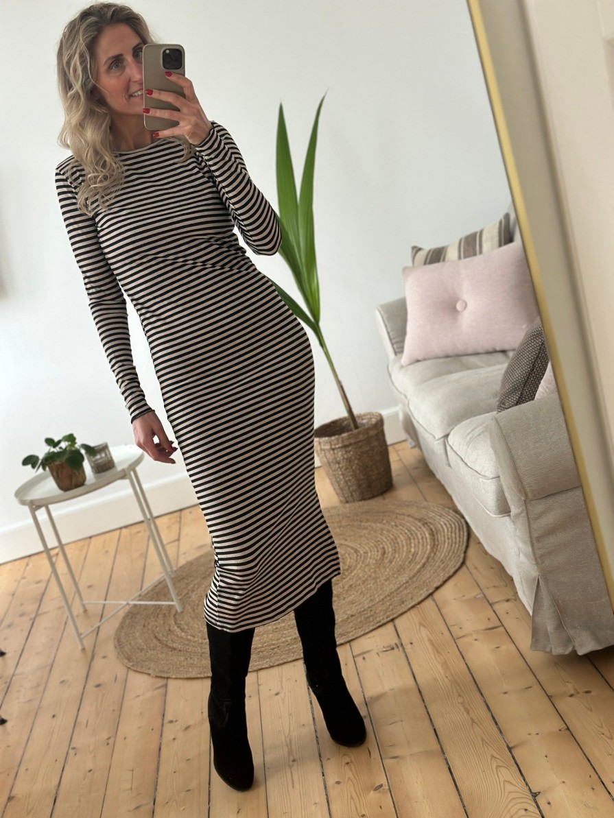 Liberté Essentiel Natalia Ls Dress Sesame/Black Stripe | Kjoler