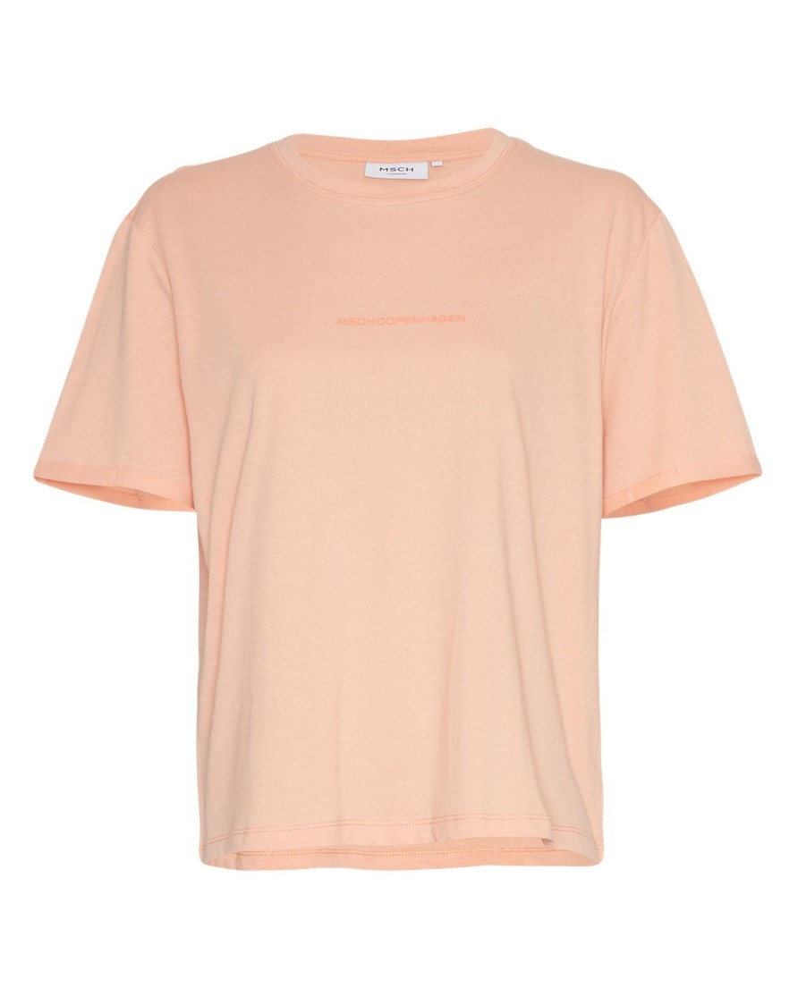 Moss Copenhagen Terina Organic Small Logo Tee Salmon/Persimmo | T-Shirts