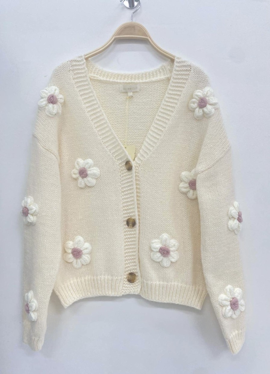 Gown Isa Margurit Cardigan Med Handlavet Blomster White | Strik