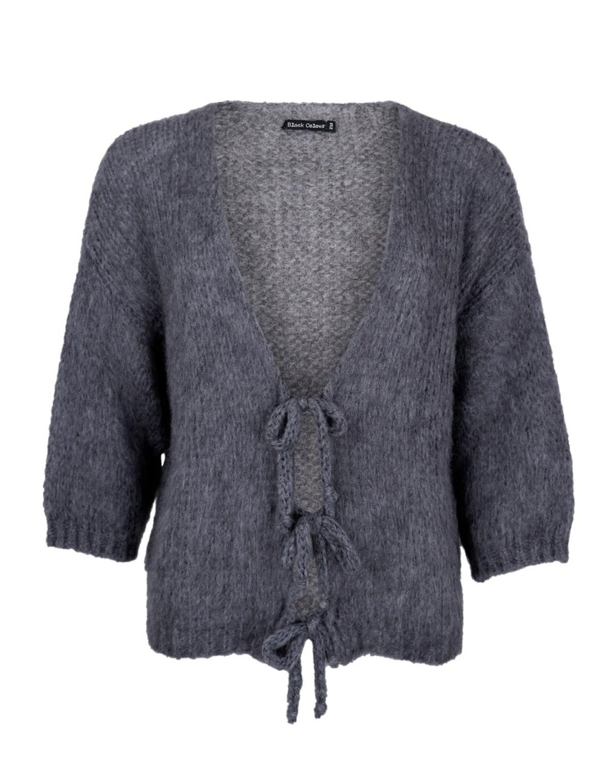 Black Colour Casey Bow Cardigan Grey | Strik