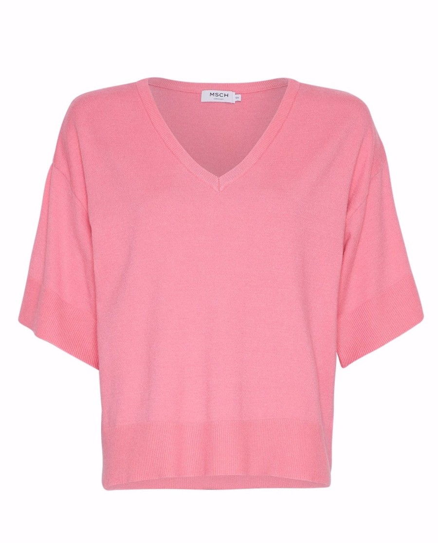 Moss Copenhagen Eslina Rachelle 2/4 V Neck Pullover Aurora Pink | Strik