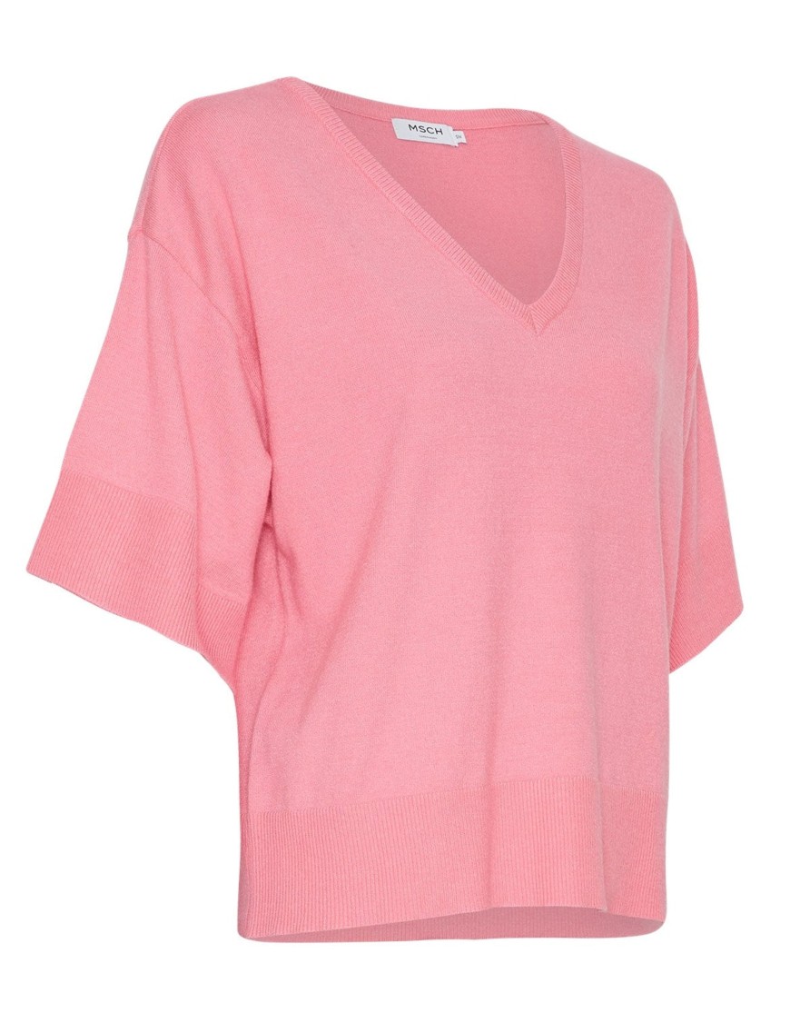 Moss Copenhagen Eslina Rachelle 2/4 V Neck Pullover Aurora Pink | Strik