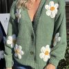 Gown Isa Margurit Cardigan 2398 Med Handlavet Blomster Green | Strik