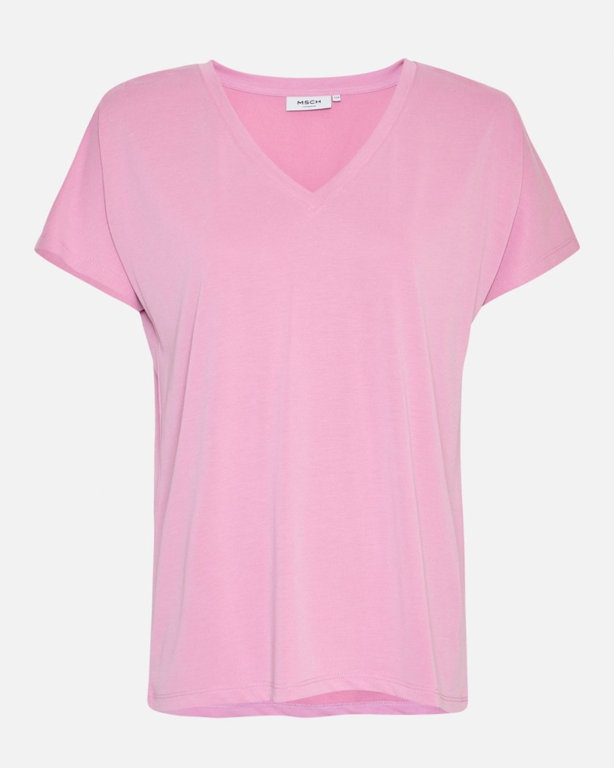 Moss Copenhagen Fenya Modal V-Neck Tee Aurora Pink | T-Shirts