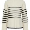 YAS Alma Ls Knit Pullover Birch/Black Stripes | Strik