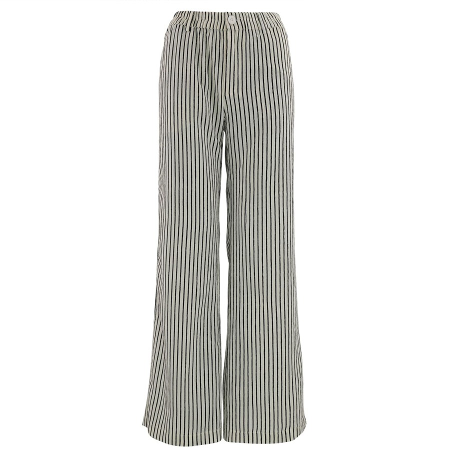 Continue Roberta Stripe Pant Offwhite With Black Stripes | Bukser