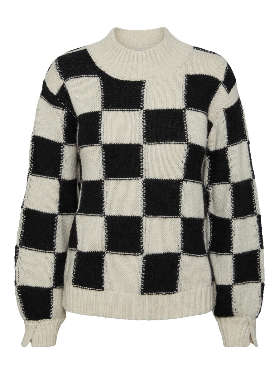 YAS Chess Knit Pullover Black/White | Strik