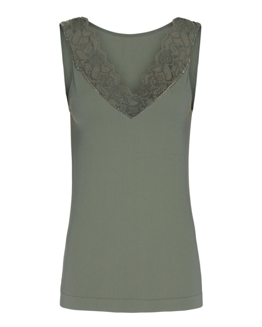 Tim og simonsen Belen V-Lace Top Olive | Toppe