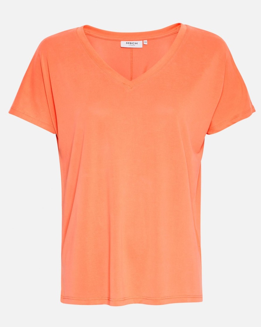 Moss Copenhagen Fenya Modal V-Neck Tee Salmon | T-Shirts